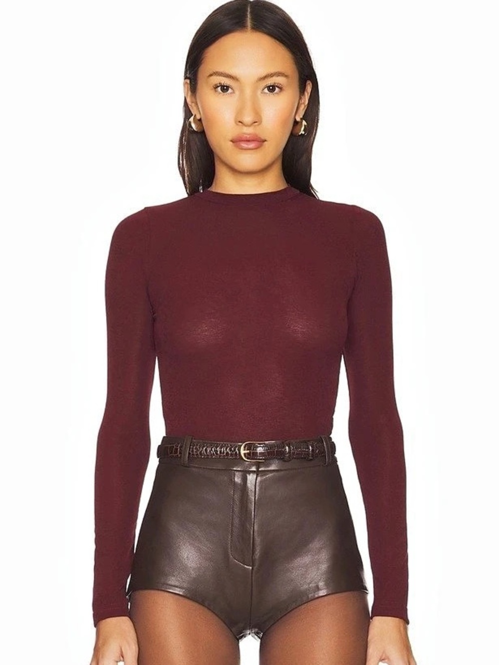 Mock Neck Top Burgundy Long Sleeve